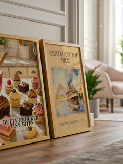 Betty Crocker tiny bites watercolour print framed by window – literary home decor