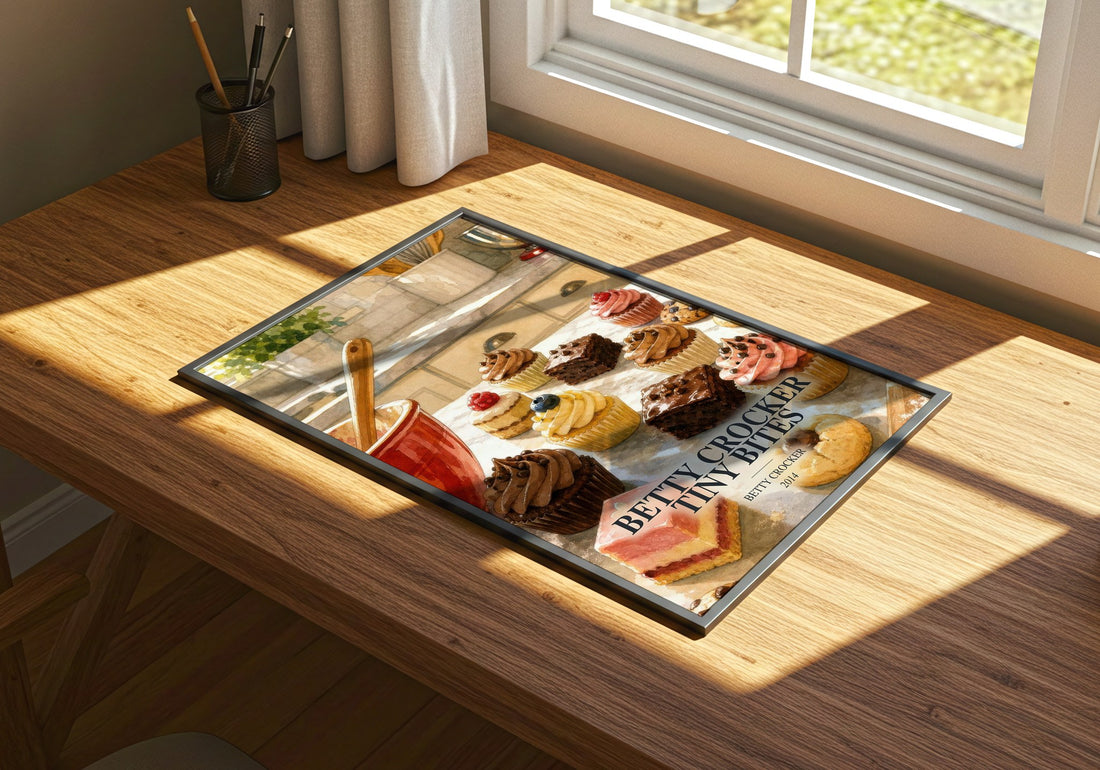 Betty Crocker tiny bites watercolour book poster framed on wall – __new__:cookbook wall art