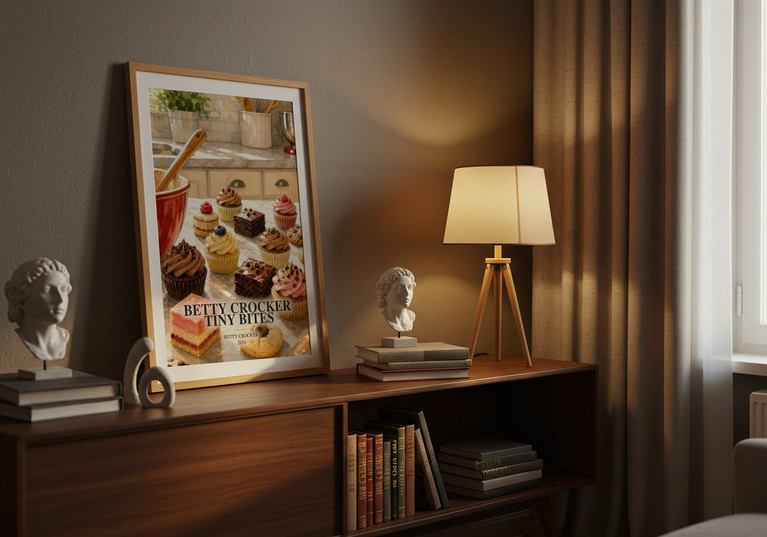 Betty Crocker tiny bites watercolour print on bookshelf – Betty Crocker fan gift