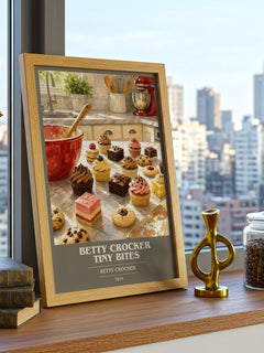 Betty Crocker tiny bites book cover print framed by window – literary home decor