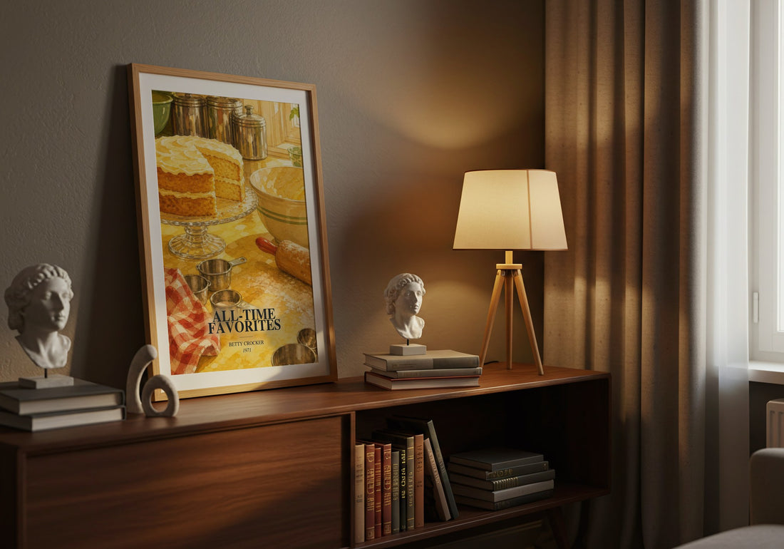 All-time favorites watercolour print on bookshelf – Betty Crocker fan gift