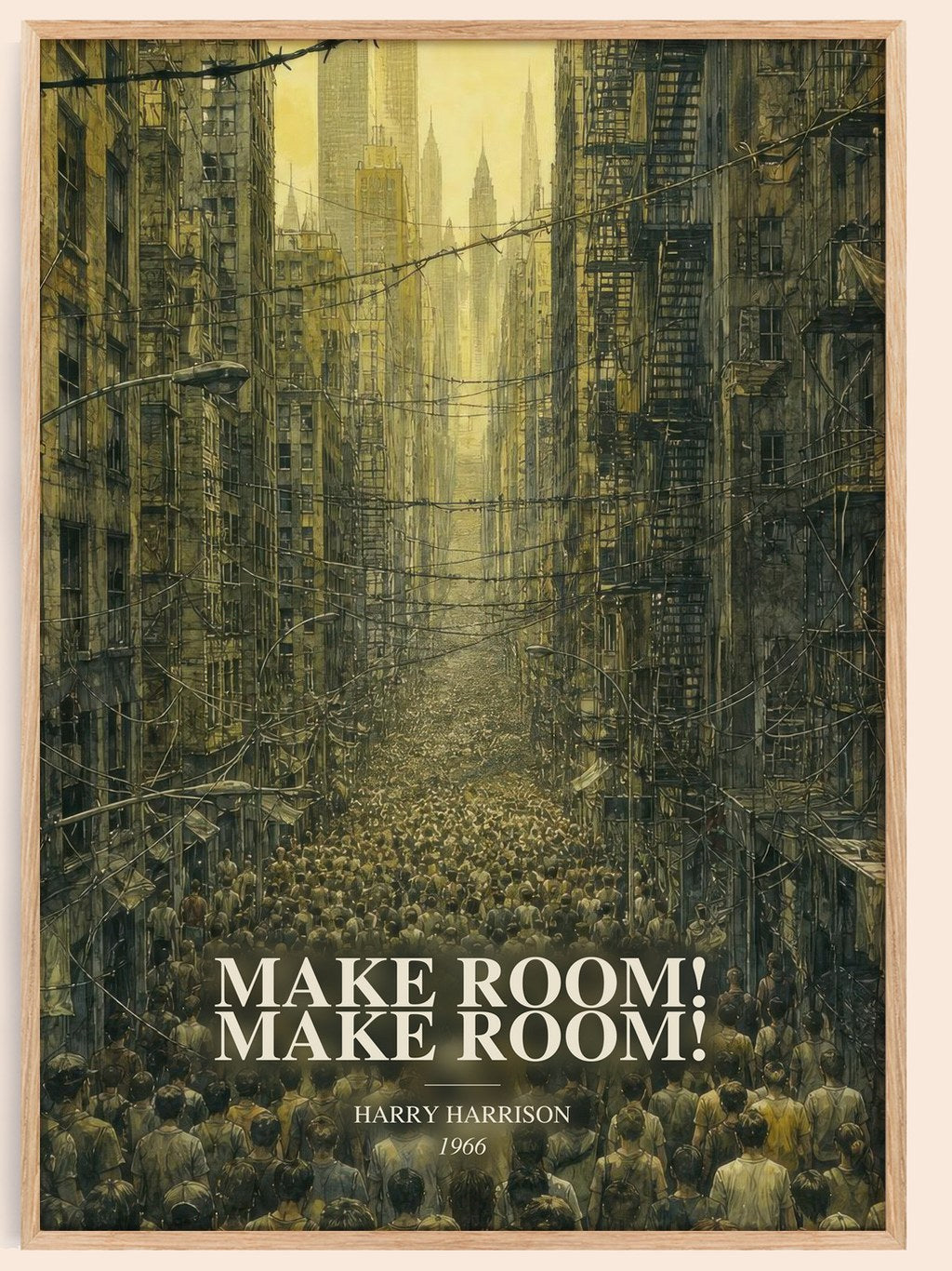 Make Room! Make Room! watercolour book poster by Harry Harrison – framed literary art print