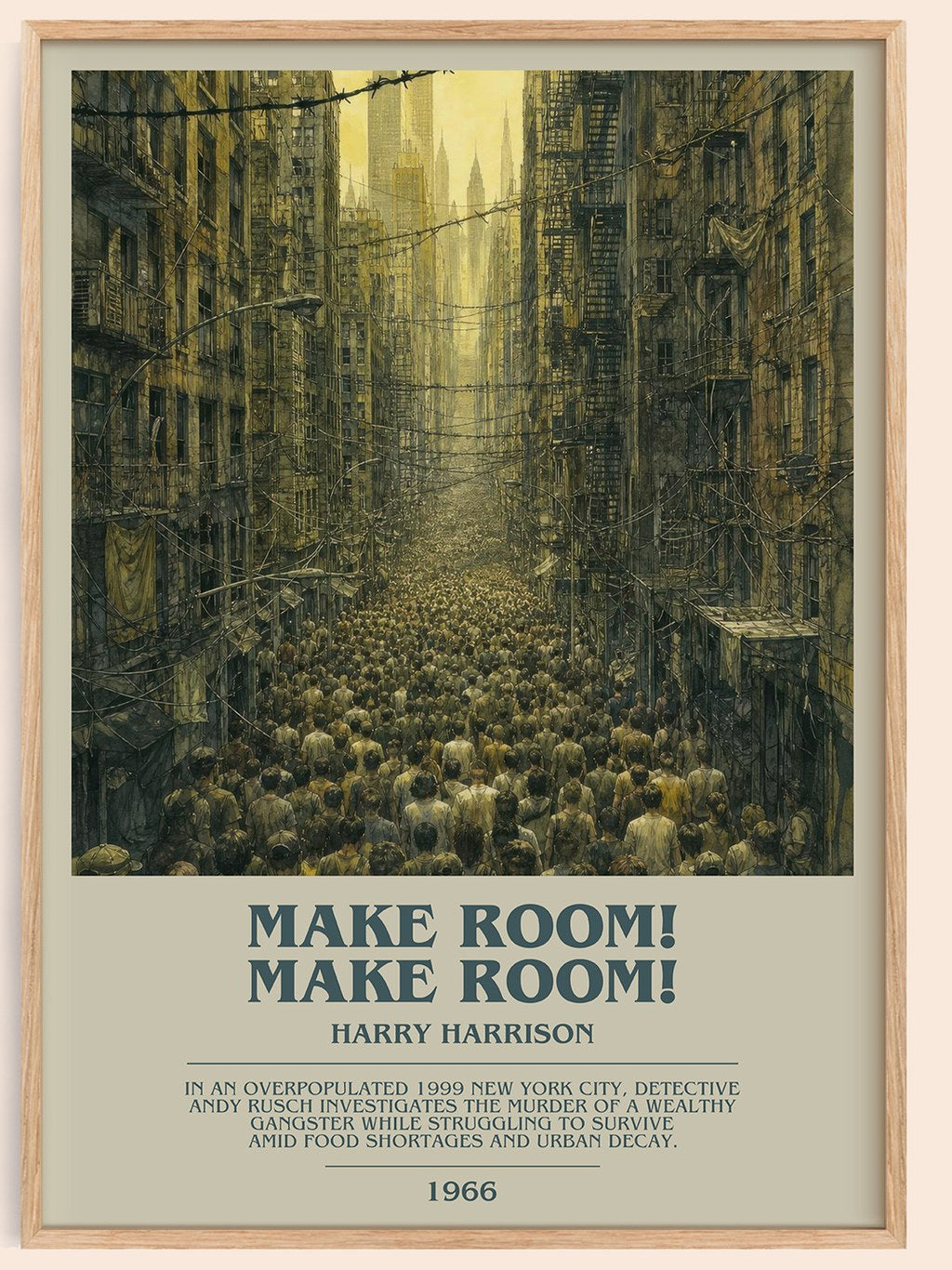Make Room! Make Room! bookish book poster by Harry Harrison – framed literary art print