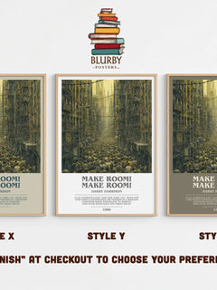 Make Room! Make Room! bookish print in frame leaning in hallway – dystopian wall art