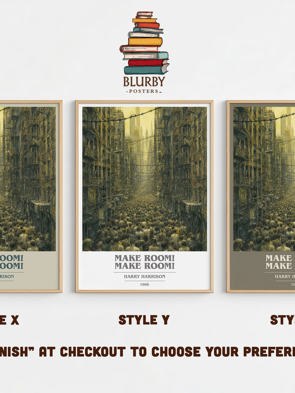 Make Room! Make Room! book cover print in frame leaning in hallway – dystopian wall art