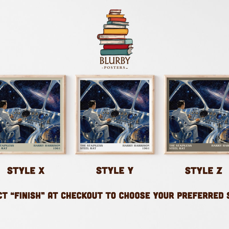 The Stainless Steel Rat literary print in frame leaning in hallway – sci fi wall art