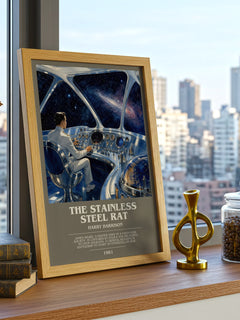 The Stainless Steel Rat bookish print framed by window – literary home decor