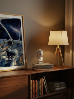 The Stainless Steel Rat watercolour print on bookshelf – Harry Harrison fan gift