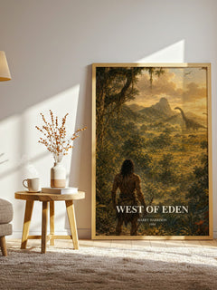 West of Eden watercolour print in frame leaning in hallway – sci fi wall art