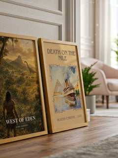 West of Eden watercolour print framed by window – literary home decor