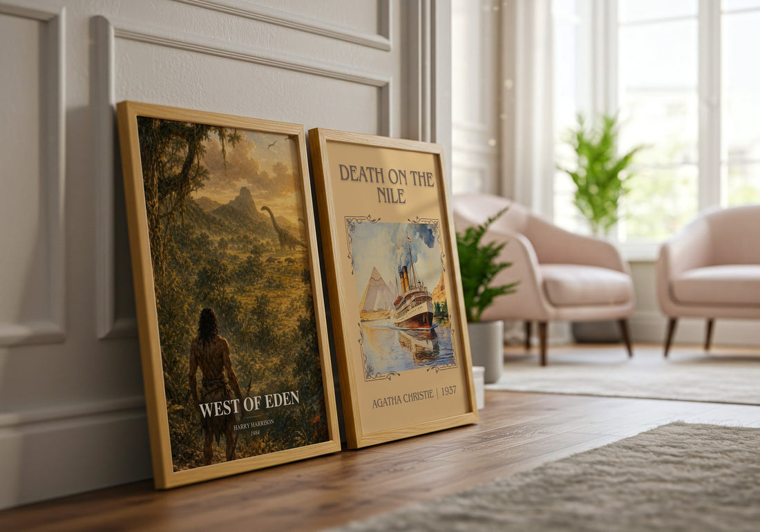 West of Eden watercolour print framed by window – literary home decor