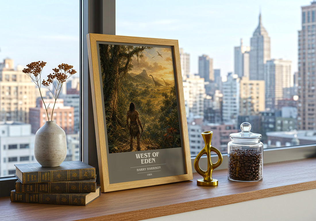 West of Eden book cover print framed by window – literary home decor