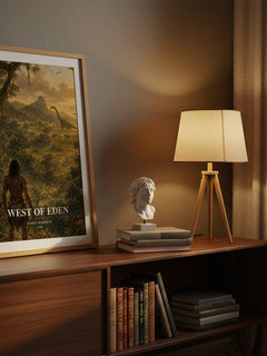 West of Eden watercolour print on bookshelf – Harry Harrison fan gift
