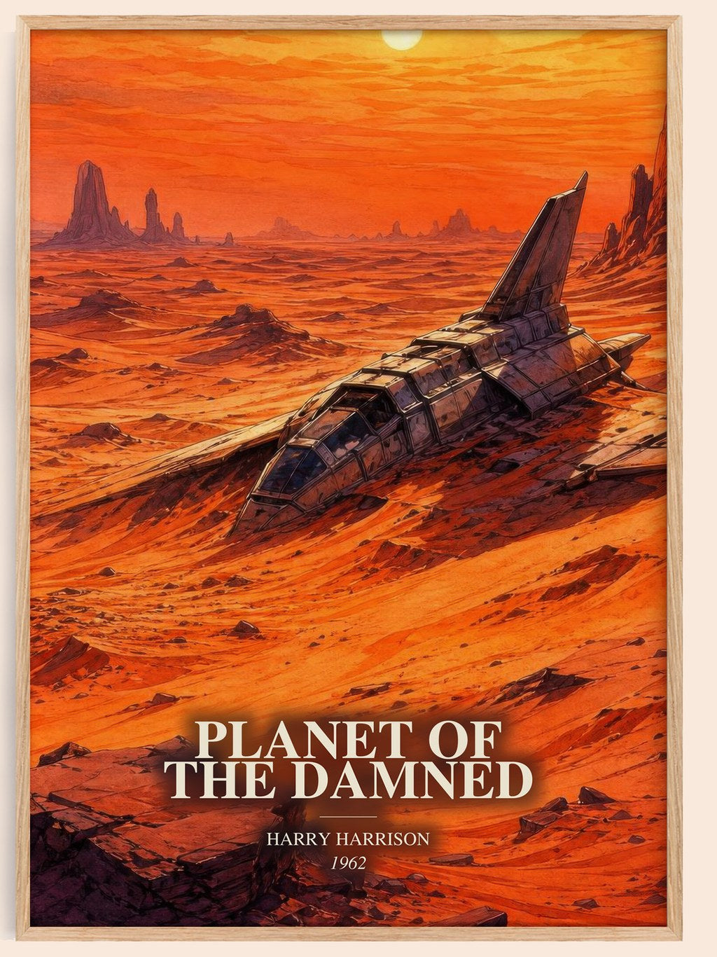Planet of the Damned watercolour book poster by Harry Harrison – framed literary art print