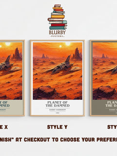 Planet of the Damned book cover print in frame leaning in hallway – sci fi wall art
