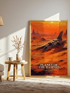 Planet of the Damned watercolour print in frame leaning in hallway – sci fi wall art