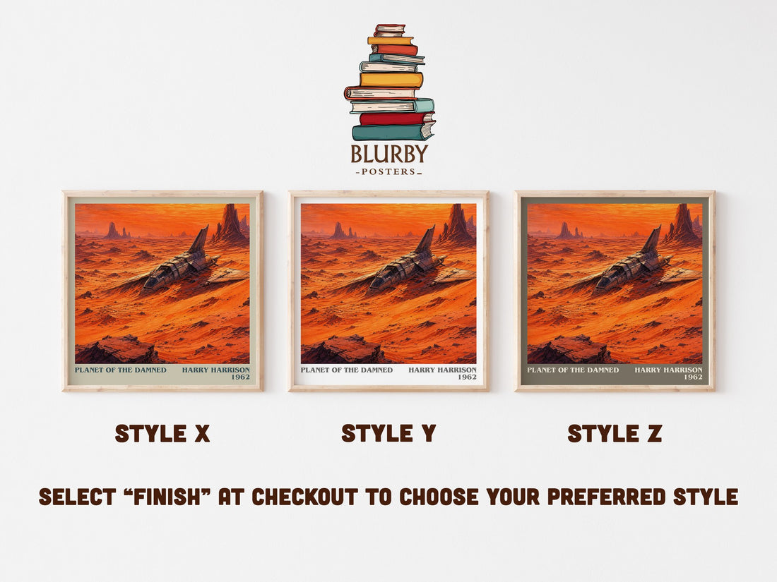 Planet of the Damned literary print in frame leaning in hallway – sci fi wall art (mockup)