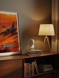 Planet of the Damned watercolour print on bookshelf – Harry Harrison fan gift