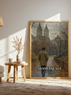 Moon Palace watercolour print in frame leaning in hallway – literary fiction wall art