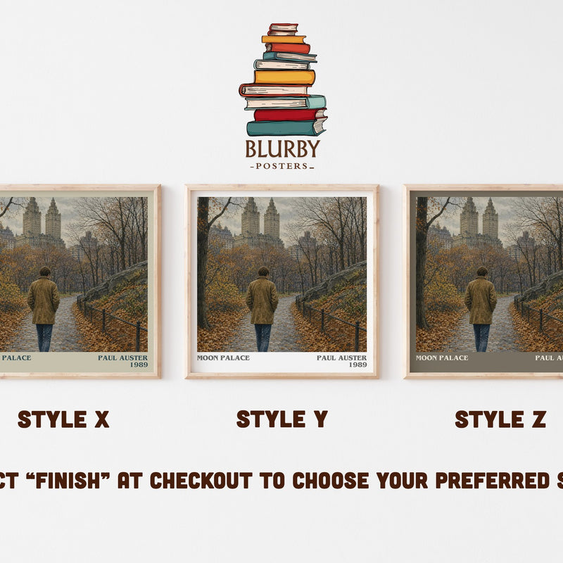 Moon Palace literary print in frame leaning in hallway – literary fiction wall art