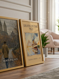 Moon Palace watercolour print framed by window – literary home decor