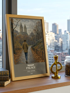 Moon Palace book cover print framed by window – literary home decor
