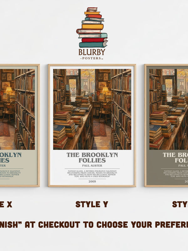 The Brooklyn Follies bookish print in frame leaning in hallway – contemporary fiction wall art