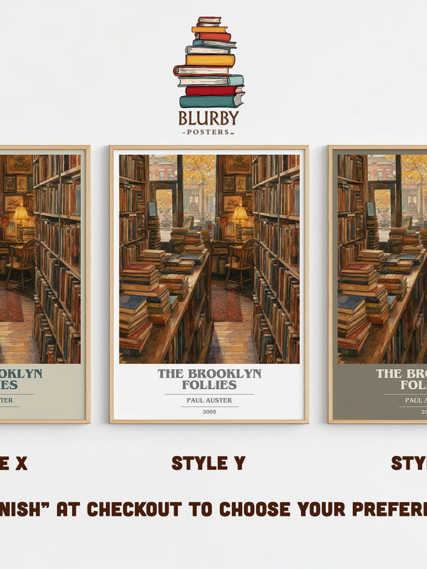 The Brooklyn Follies book cover print in frame leaning in hallway – contemporary fiction wall art