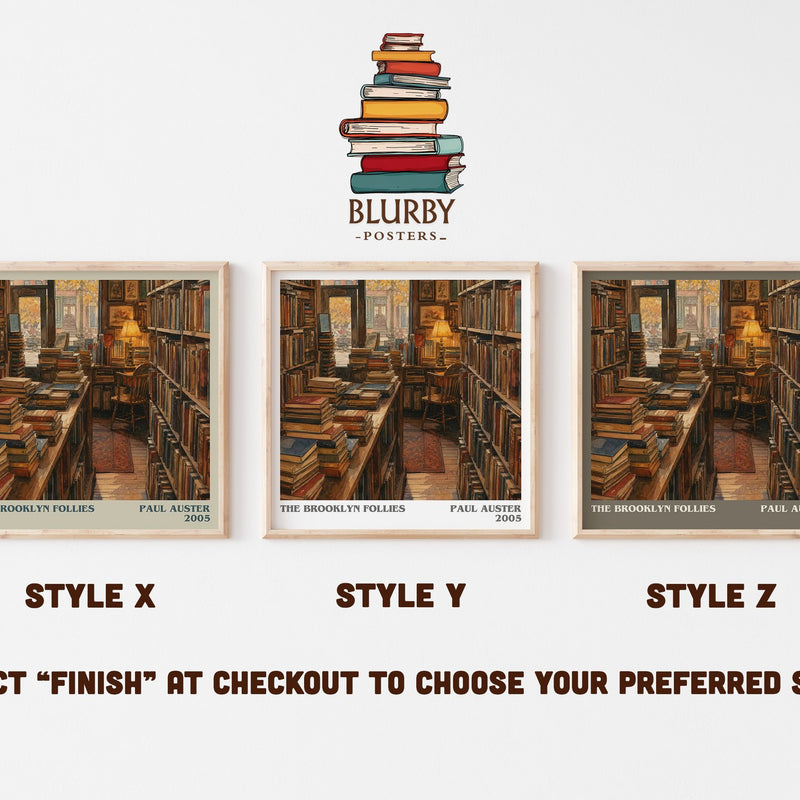 The Brooklyn Follies literary print in frame leaning in hallway – contemporary fiction wall art