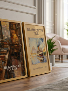 The Brooklyn Follies watercolour print framed by window – literary home decor