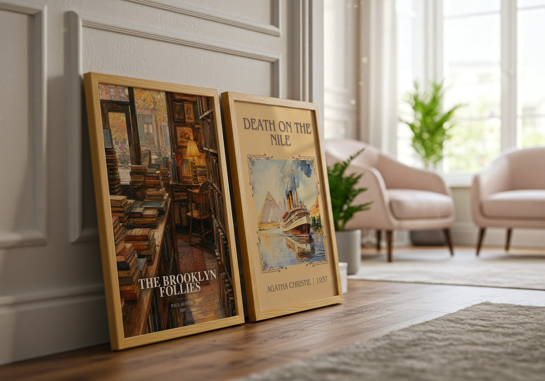 The Brooklyn Follies watercolour print framed by window – literary home decor