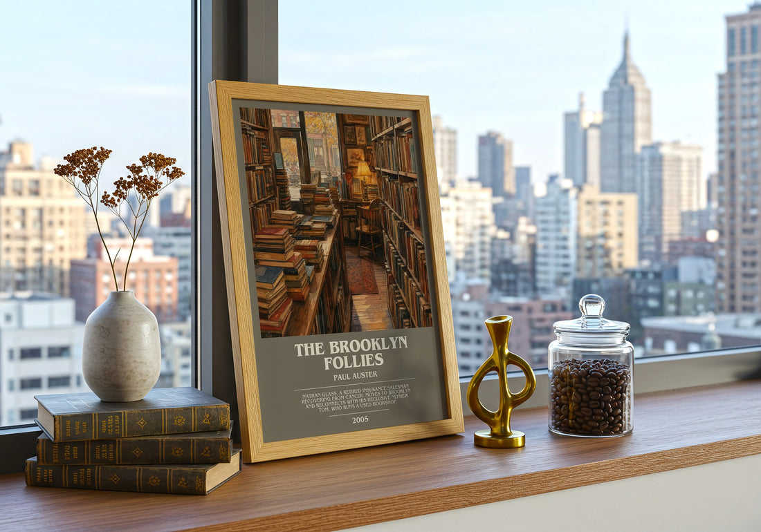 The Brooklyn Follies bookish print framed by window – literary home decor