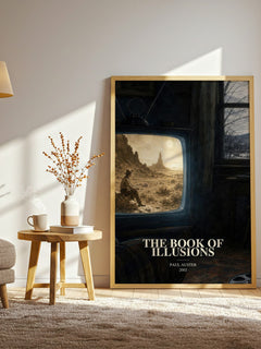 The Book of Illusions watercolour print in frame leaning in hallway – literary fiction wall art
