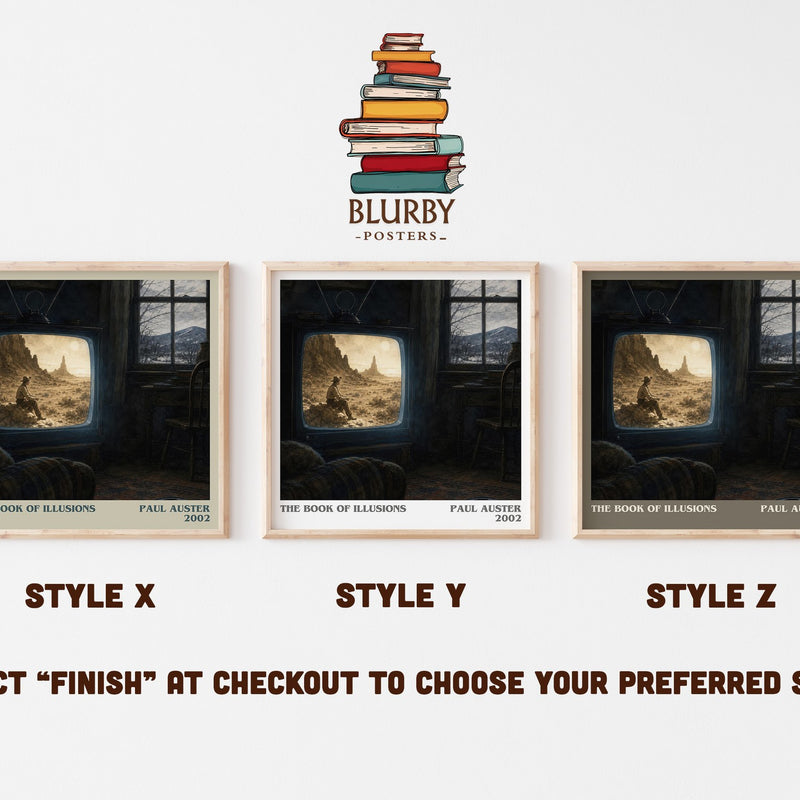 The Book of Illusions literary print in frame leaning in hallway – literary fiction wall art