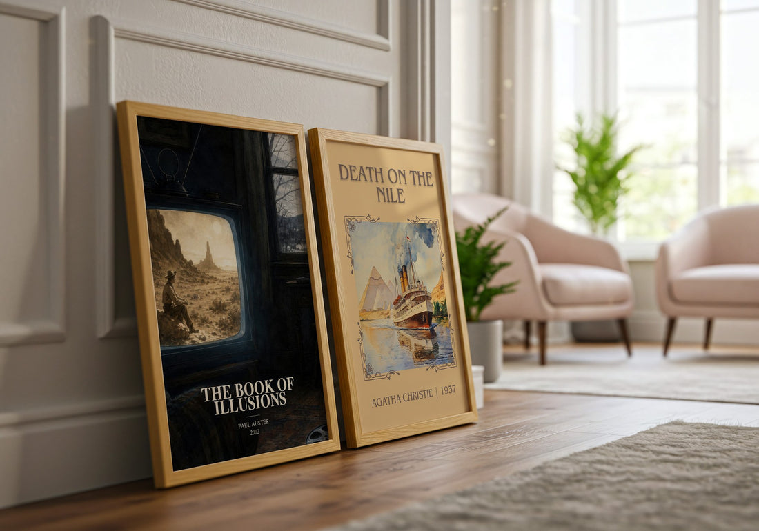 The Book of Illusions watercolour print framed by window – literary home decor