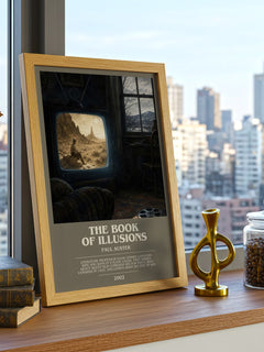 The Book of Illusions bookish print framed by window – literary home decor