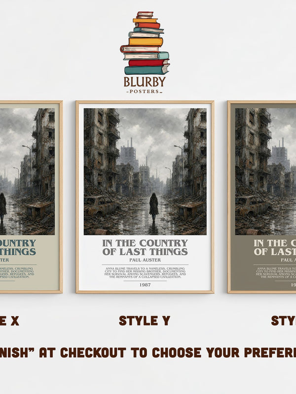 In the Country of Last Things bookish print in frame leaning in hallway – dystopian wall art