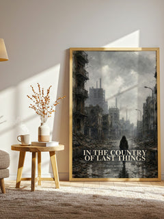 In the Country of Last Things watercolour print in frame leaning in hallway – dystopian wall art
