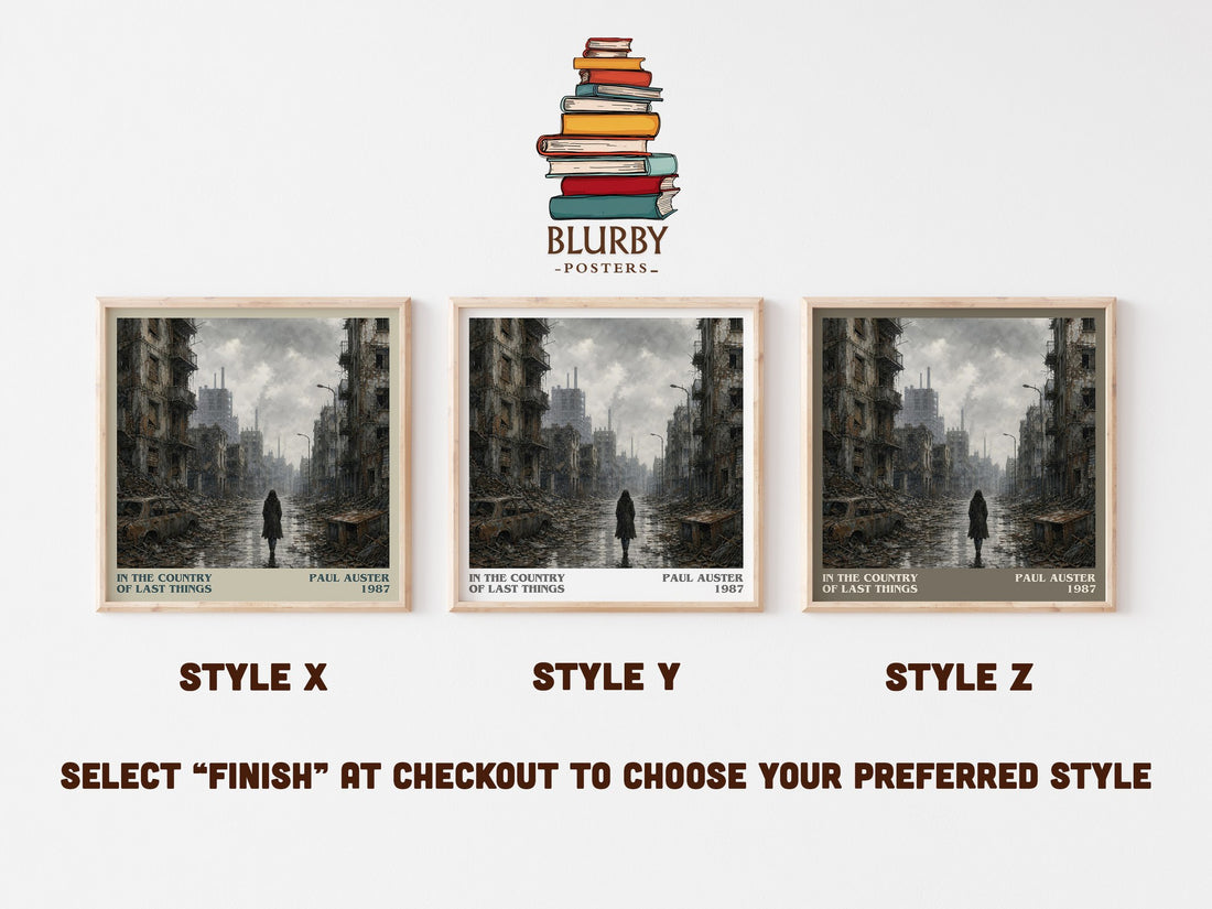 In the Country of Last Things literary print in frame leaning in hallway – dystopian wall art (mockup)