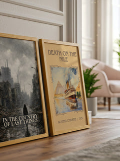 In the Country of Last Things watercolour print framed by window – literary home decor