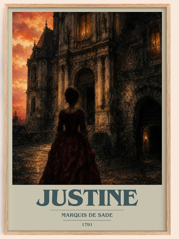 Justine book cover book poster by Marquis de Sade – framed literary art print