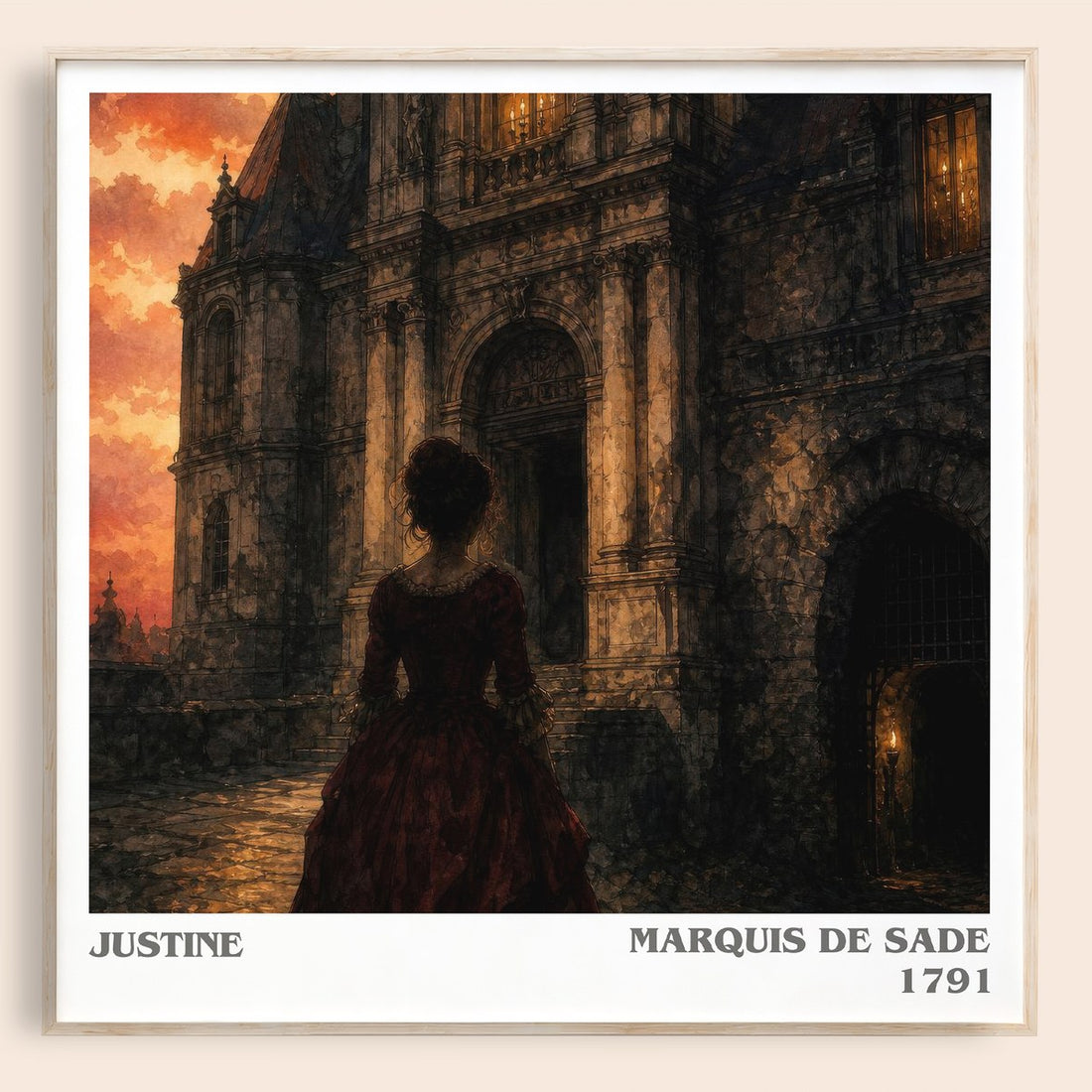 Justine literary book poster by Marquis de Sade – framed literary art print