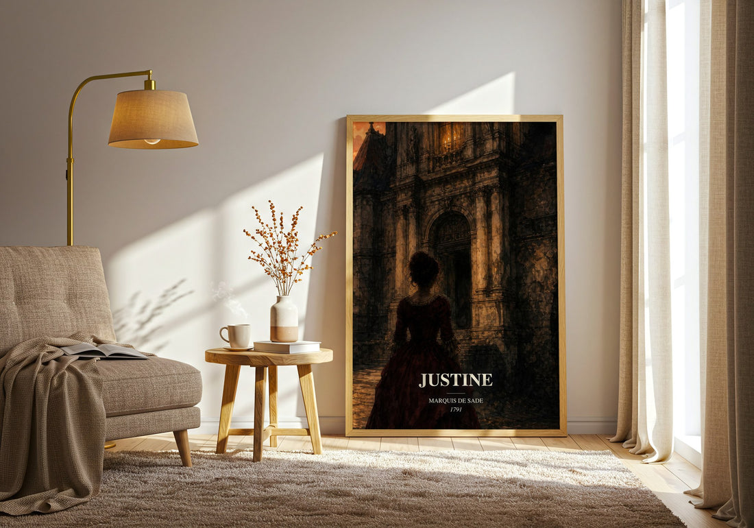 Justine watercolour print in frame leaning in hallway – philosophy wall art