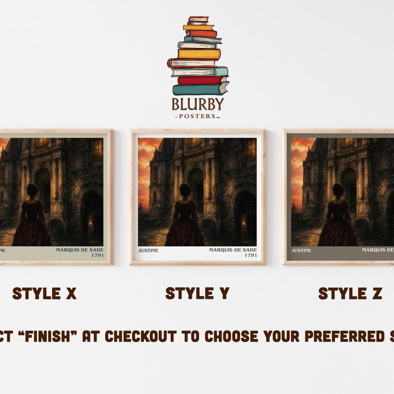 Justine literary print in frame leaning in hallway – philosophy wall art