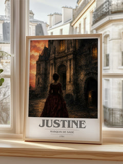 Justine book cover poster colour and style options – Marquis de Sade book art
