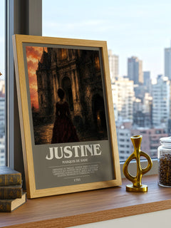 Justine bookish print framed by window – literary home decor