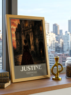 Justine book cover print framed by window – literary home decor