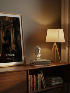 Justine watercolour print on bookshelf – Marquis de Sade fan gift