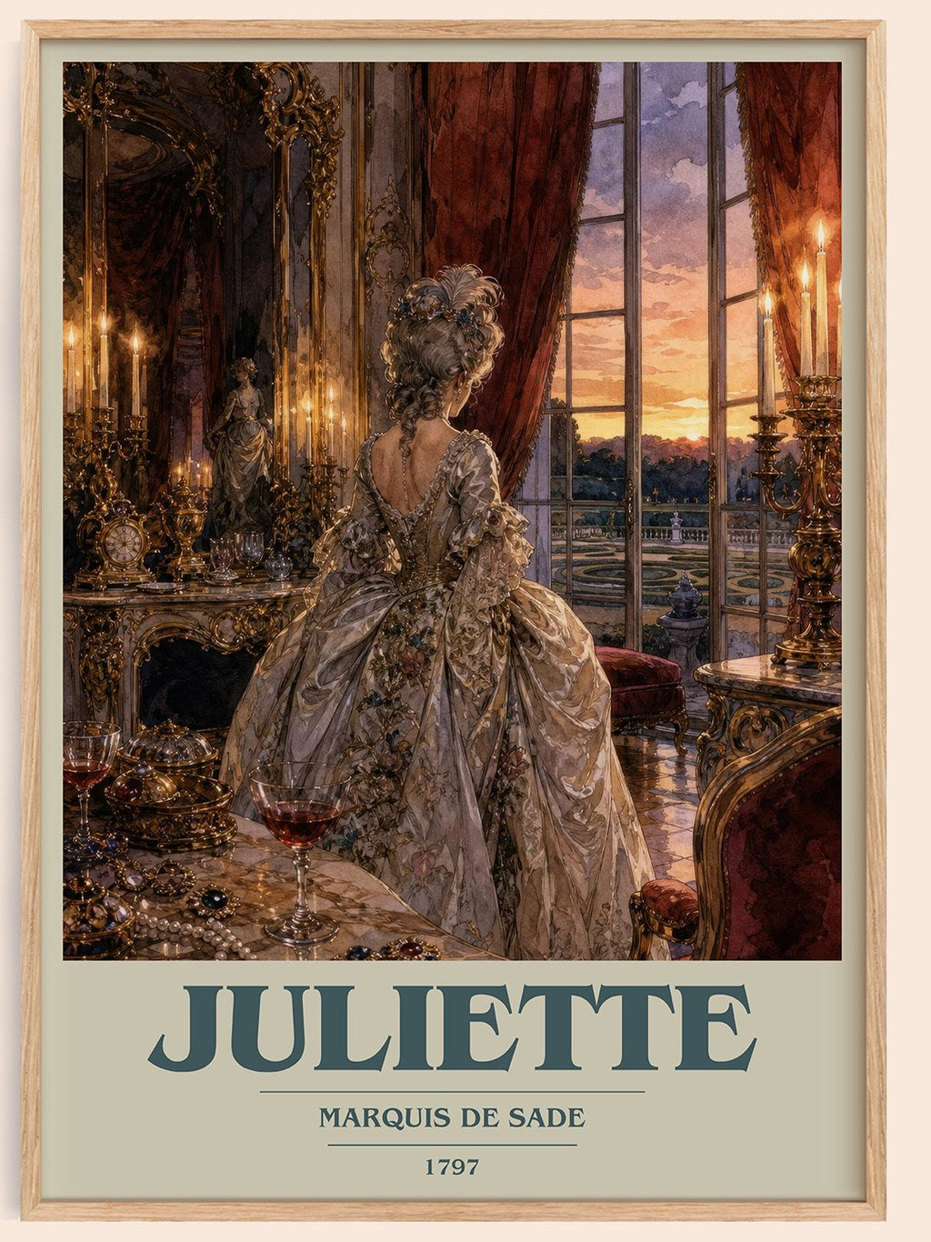 Juliette book cover book poster by Marquis de Sade – framed literary art print