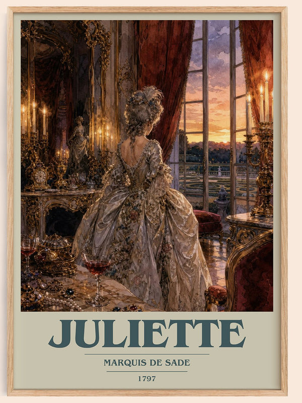 Juliette book cover book poster by Marquis de Sade – framed literary art print
